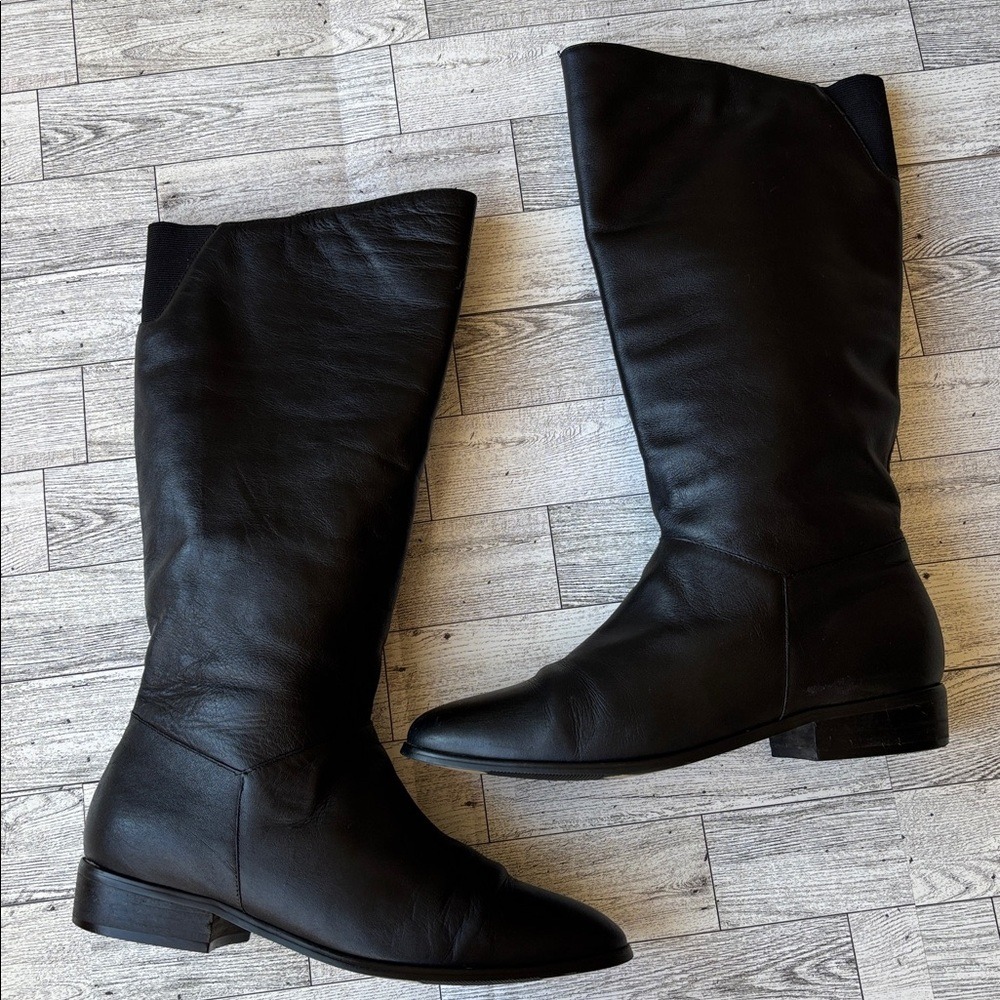 Leather Riding Boots Black women's 8.5 M Worthington Vintage Stretch whimsigoth